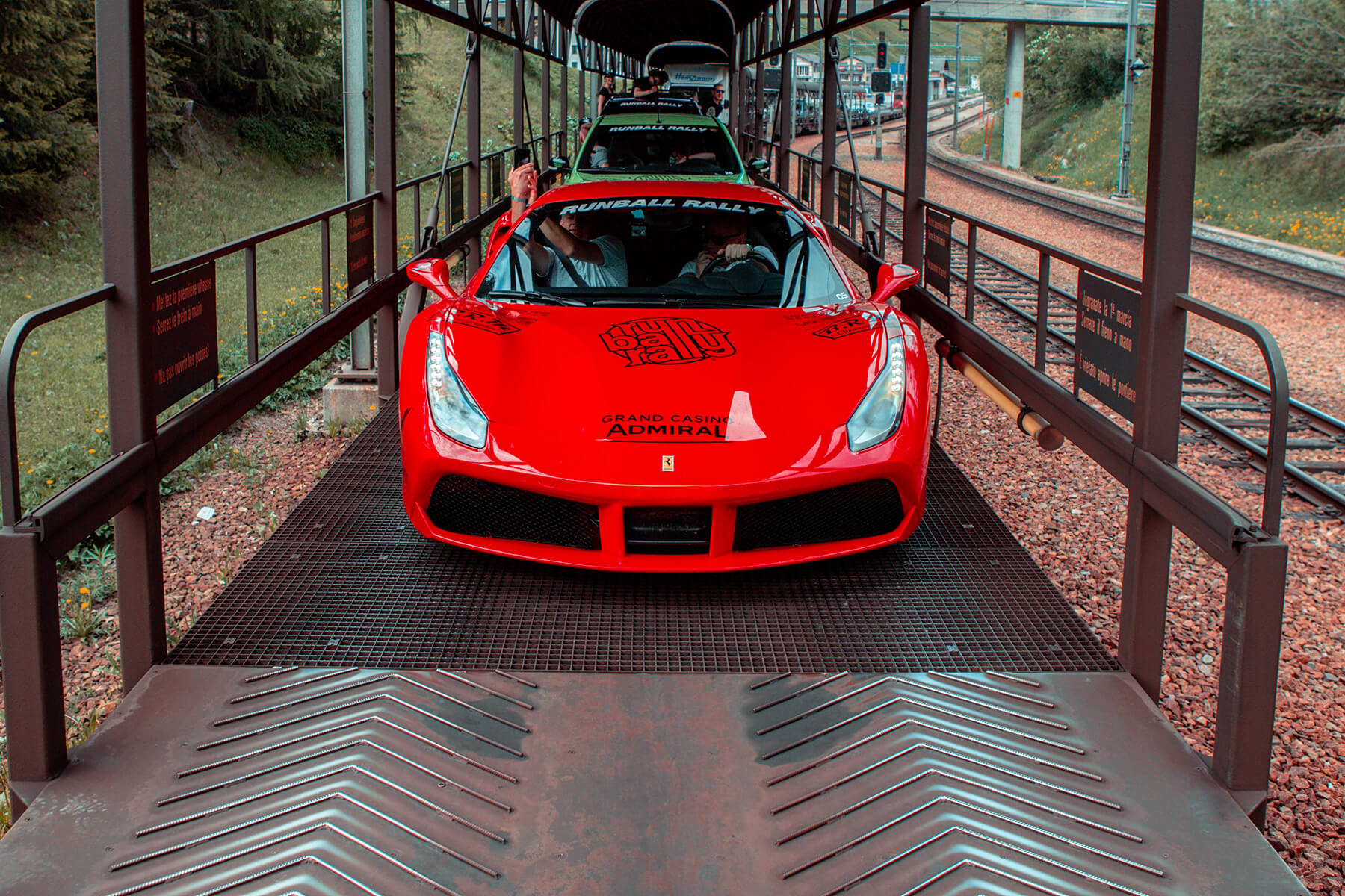 Ferrari during Runball Rally on a Train